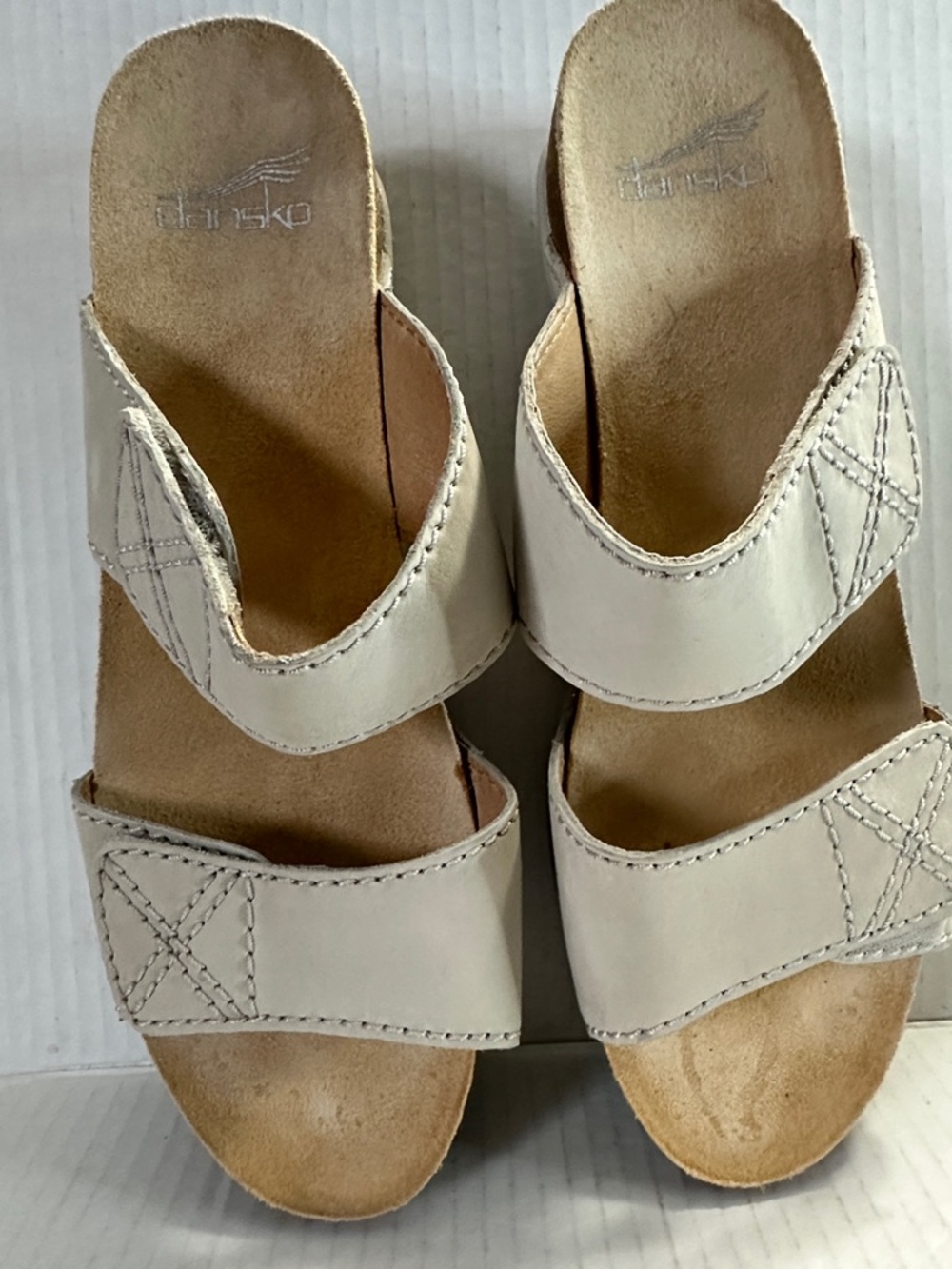 Dansko Maddy Ivory Leather Slide Wedge Sandals